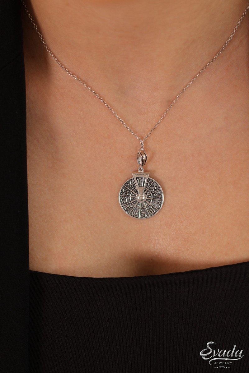 Evada 925 Sterling Zilveren Sterrenbeeld Hanger – Zodiac Bedel – Rond – Handgemaakt – Dames