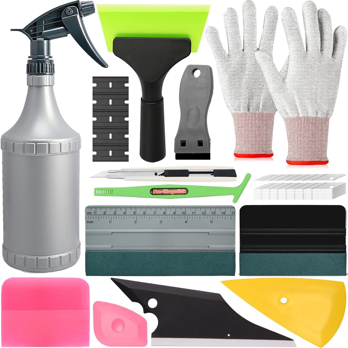 Foil Tool Set met Spray Bottle - 500 ml voor Car Wrapping - Car Film - Window Ink met Squeegee Set - Cutter Knife - Scraper - Window Puller - Gloves