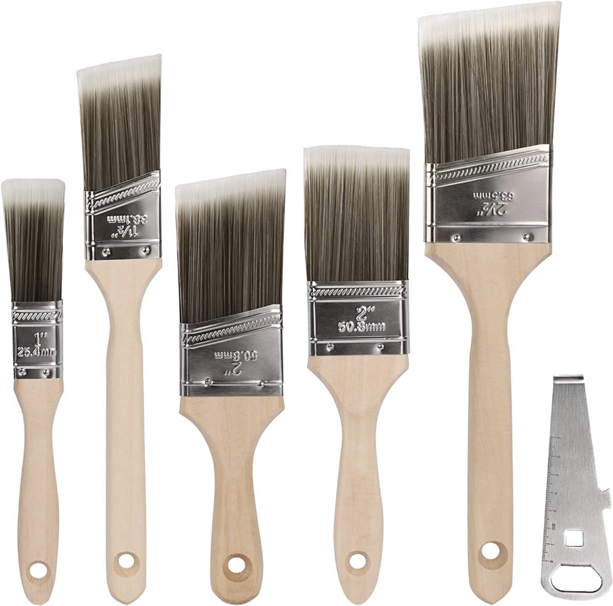 Verfkwasten set van 5 met blikopener professionele kwasten voor nauwkeurig schilderwerk zonder haarverlies