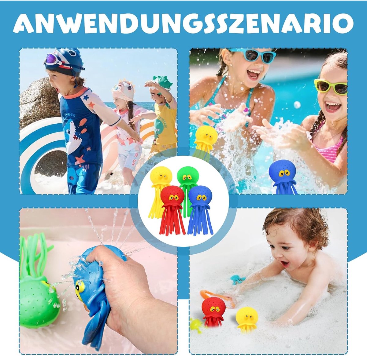 Set van 5 waterballen – Zwembadspeelgoed – Knijpbaar badspeelgoed – Absorberend waterspeelgoed – Octopusvorm – Zacht, elastisch – Interactief speelgoed voor kinderen – Voor zwembaden, badkuipen, stranden, waterparken (16 x 7 cm – Meerkleurig) – foto 6