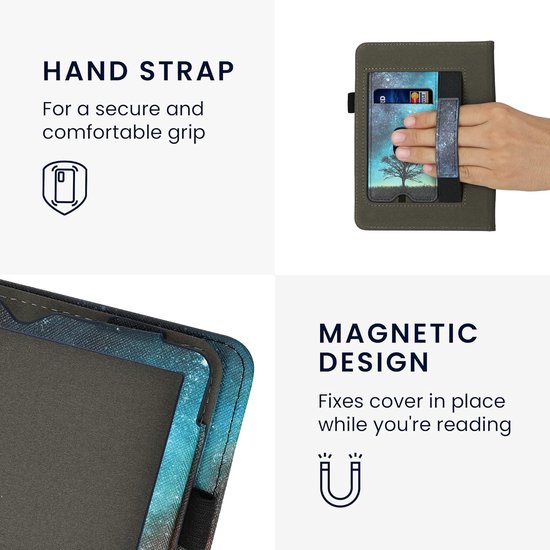 E-reader hoesje - Ereader cover - Apparaat beschermen - Magnetische sluiting - Kindle Paperwhite 11e Gen - Blauw grijs zwart — afbeelding 3