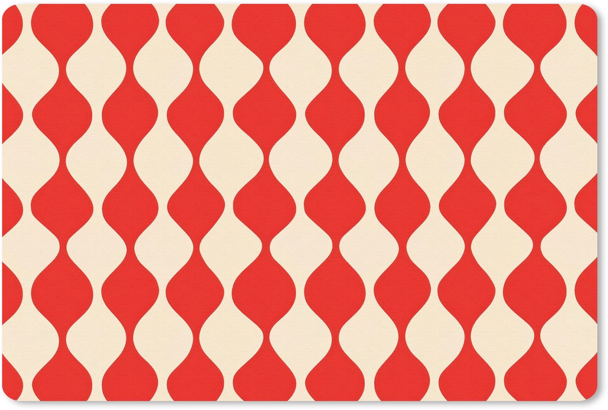 Muismat 13x8 cm - Mousepad Golvend patroon - Retro - Rood - Beige - Muismatten
