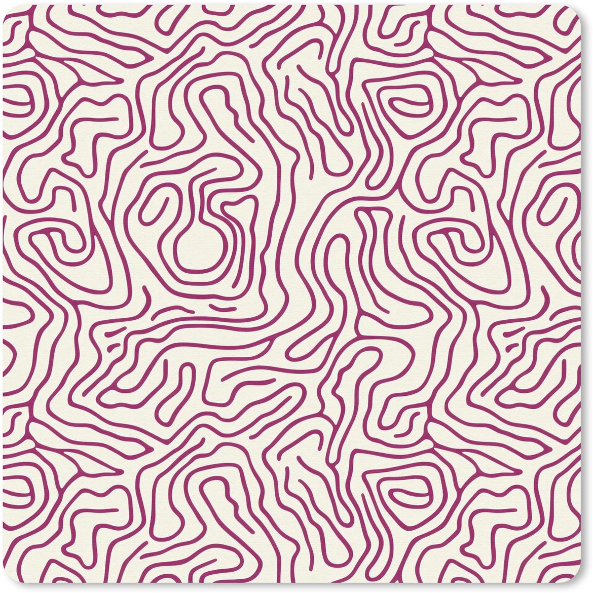 Muismat 20x20 cm - Mousepad Kronkelende lijn - Magenta - Crème - Muismatten