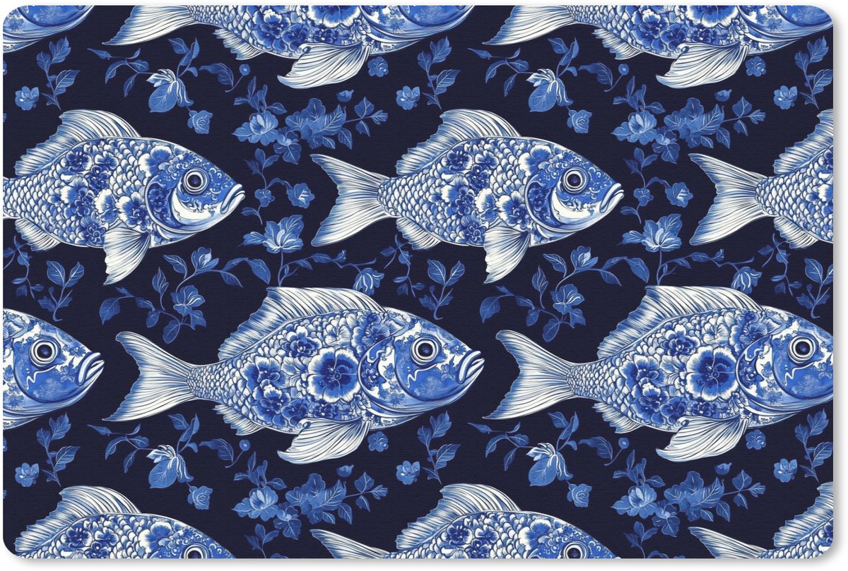 Muismat 13x8 cm - Mousepad Vissen - Bloemen - Blauw - Muismatten