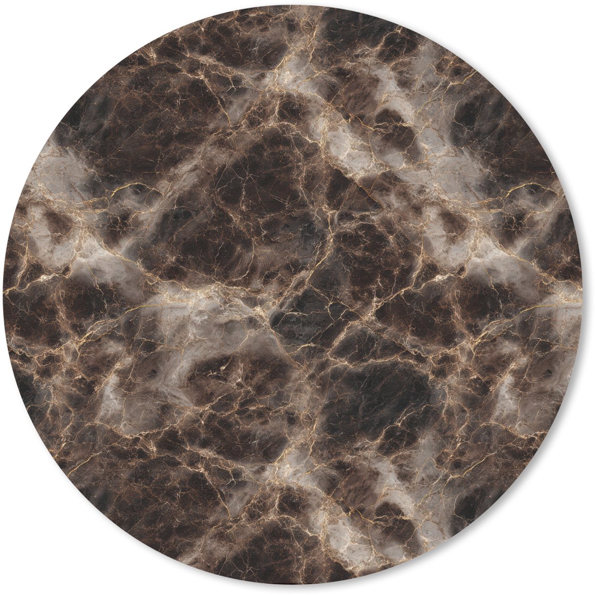 Muismat rond 40x40 cm - Mousepad Bruin - Goud - Marmer print - Ronde muismatten