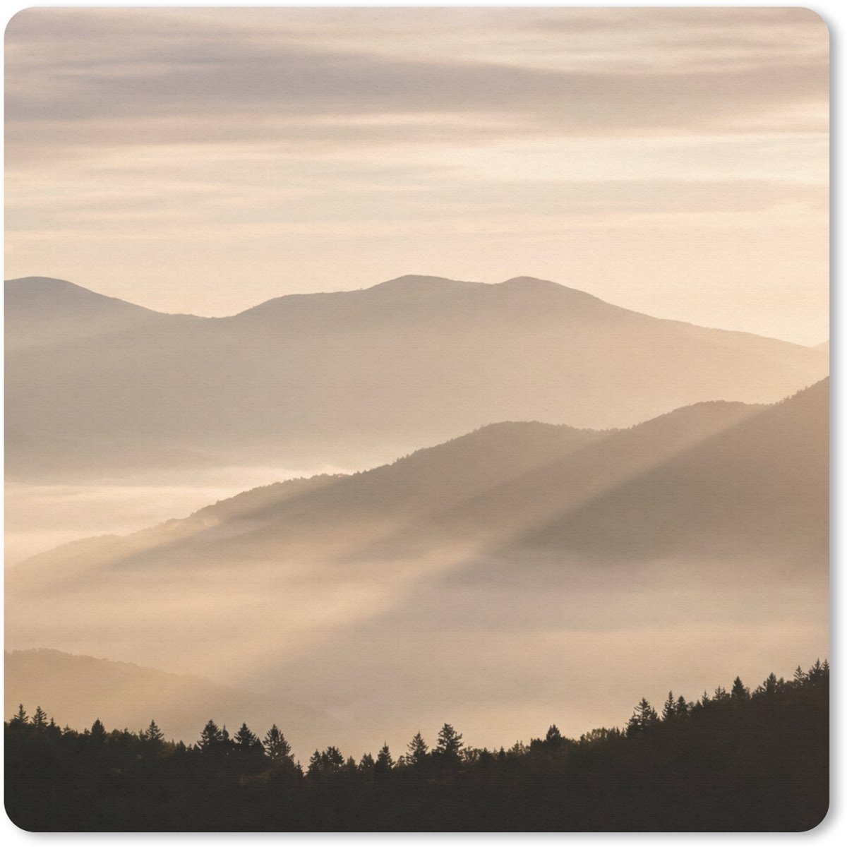 Muismat 30x30 cm - Mousepad Bergen - Mist - Zonnestralen - Muismatten