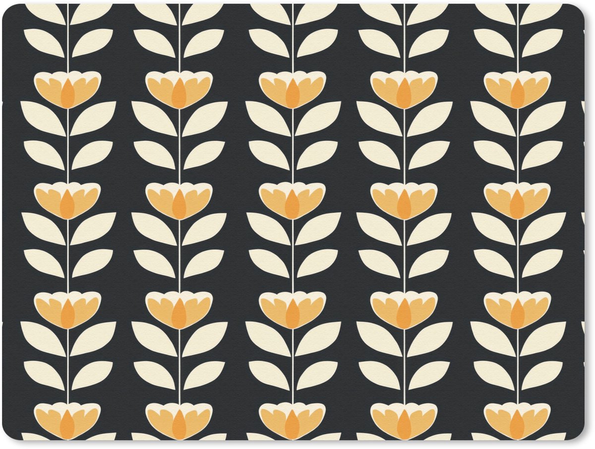 Muismat 12x10 cm - Mousepad Retro - Bloem - Zwart - Okergeel - Muismatten