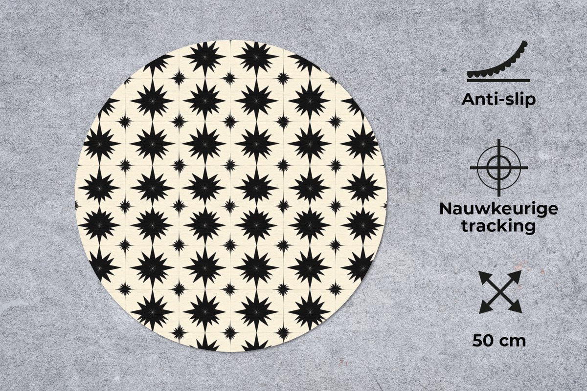 Muismat rond 50x50 cm - Mousepad Stervormen - Geometrisch - Zwart - Ronde muismatten