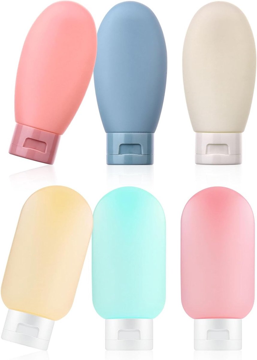 Set van Levensmiddelen Reisinstrumenten, Lekvrije Siliconen Flessen, 60ml Kleine Leeg Knijpflesjes, Reisaccessoires voor Shampoo, Conditioner en Lotion