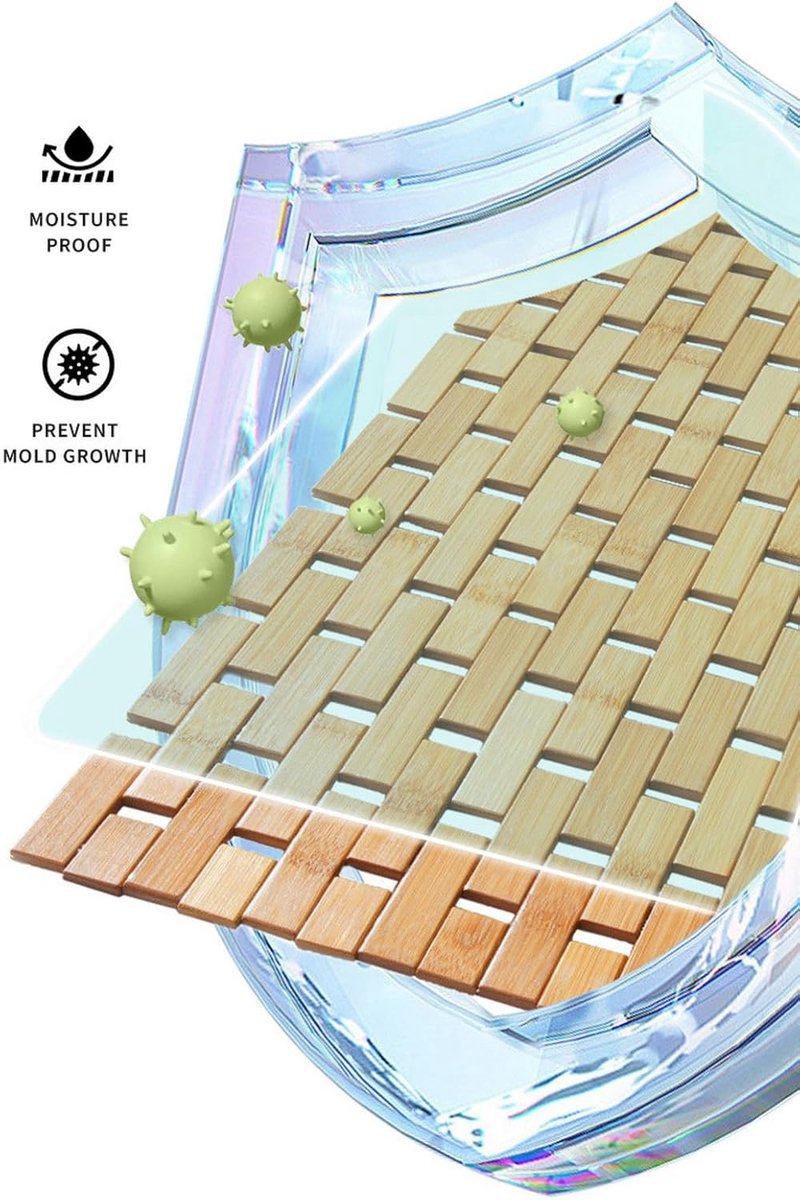 Bamboe badmat voor luxe douches, antislip, stevig, waterdicht bamboe badkleed voor sauna's en spa's, trapdecoratie en accessoires, 40x60cm thumbnail 5