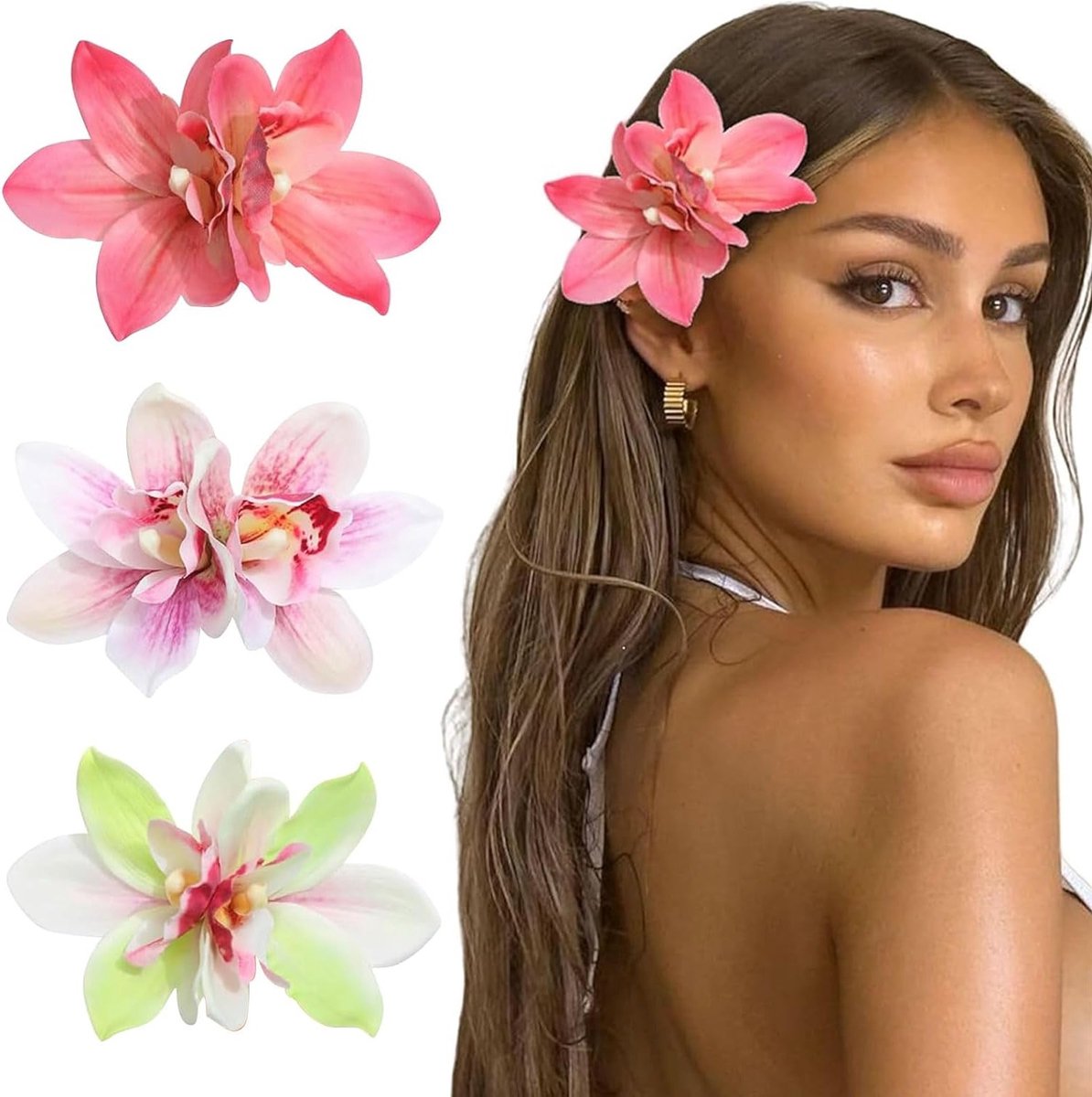 3-delige Hawaii Bloemen Orchidee Kunstbloem Hibiscus Haarclip voor Vrouwen, Bruiloften en Bloemstukken