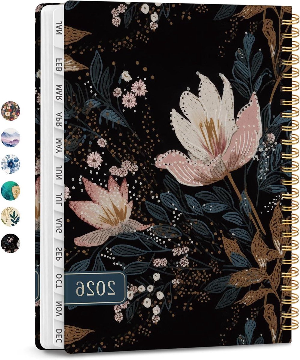 2026 Planner - Week en Maandplanner - Jaar Plannen - Hardcover met Lipjes - 85" x 11" - Vintage Bloemblaadjes