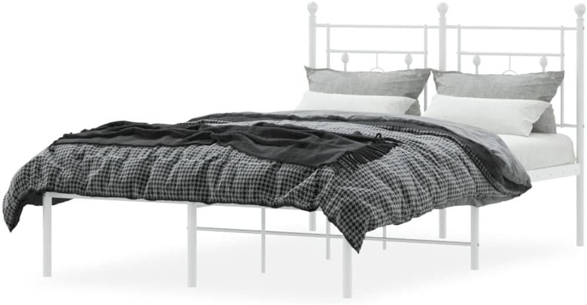 Metalen Bedframe - Ledikant Tweepersoons - Slaapkamer Inrichten - Robuuste Stalen Constructie - 120 x 200 cm - Wit