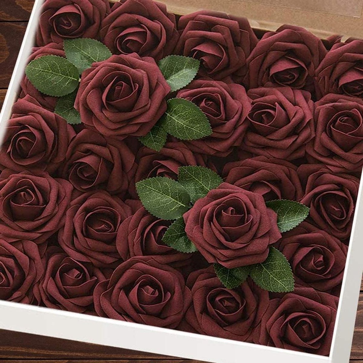 Kunstbloemen Rozen - Nep Rozen - Decoratie Huis - Flexibele Draadsteel - 25 stuks - Bourgondisch