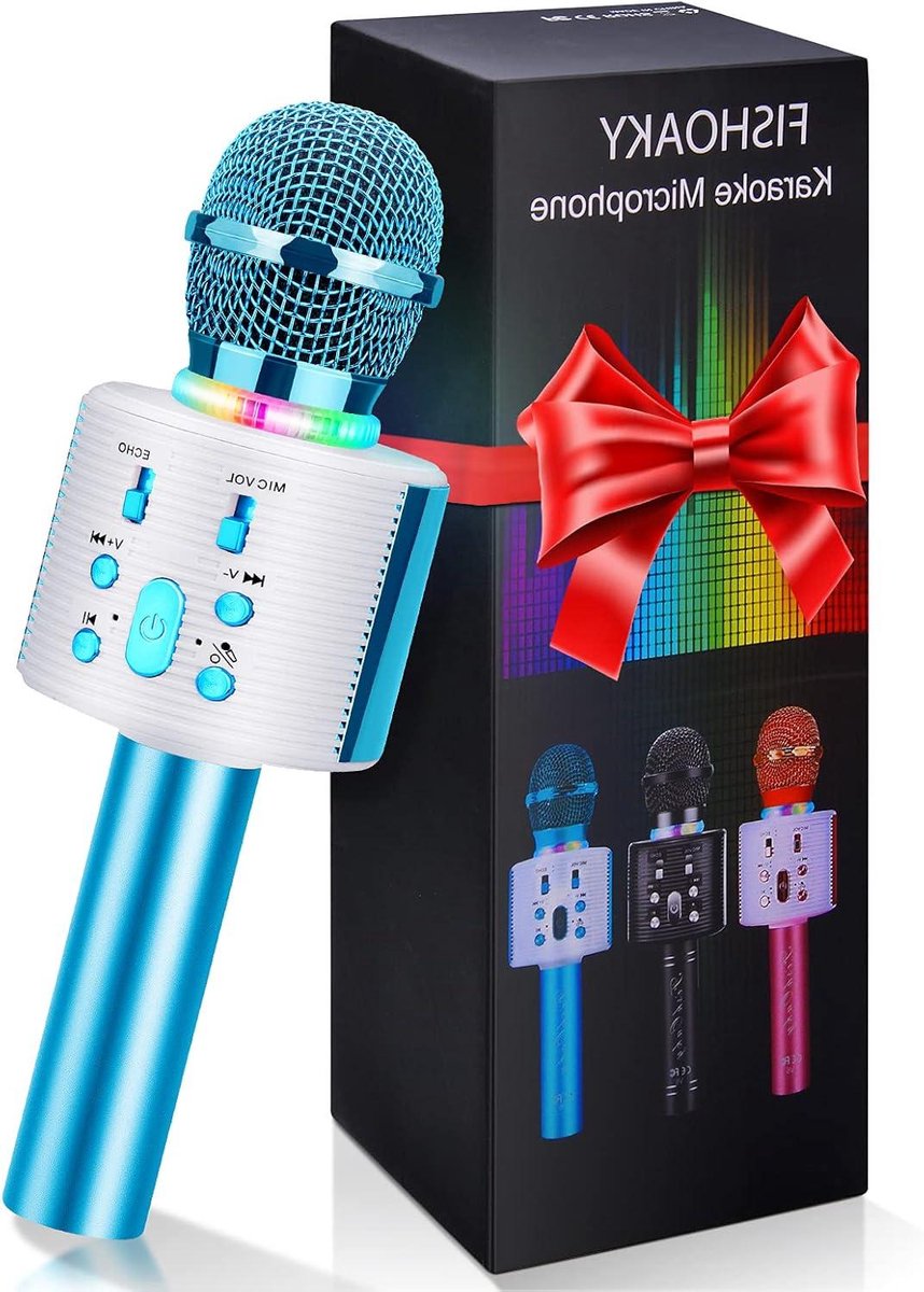 Draadloze Karaoke Microfoon - Bluetooth Speaker - Feestmuziek Afspelen - Met LED Discolicht - 2600 mAh Batterij - Blauw