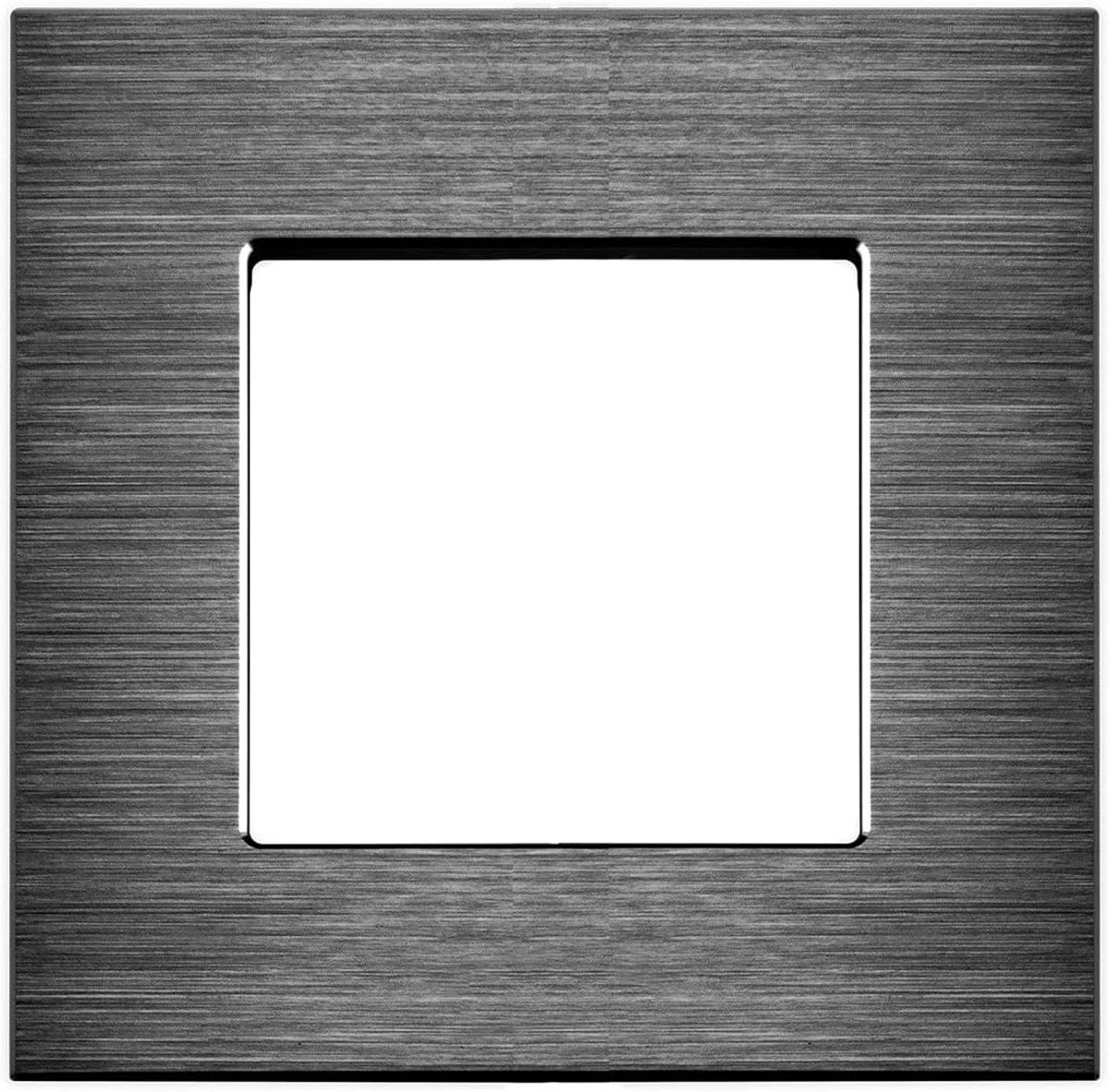 Aluminium Frame - Afdeklijst Schakelaar - Stopcontacten Afdekken - Geborsteld Aluminium Oppervlak - 1-voudig - Zwart