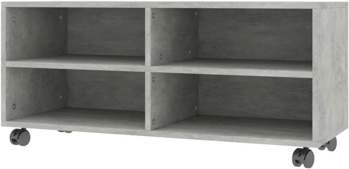 Tv-meubel met Wieltjes - Televisiemeubel Kast - Media Opbergen - 4 Open Vakken - 90 x 35 x 35 cm