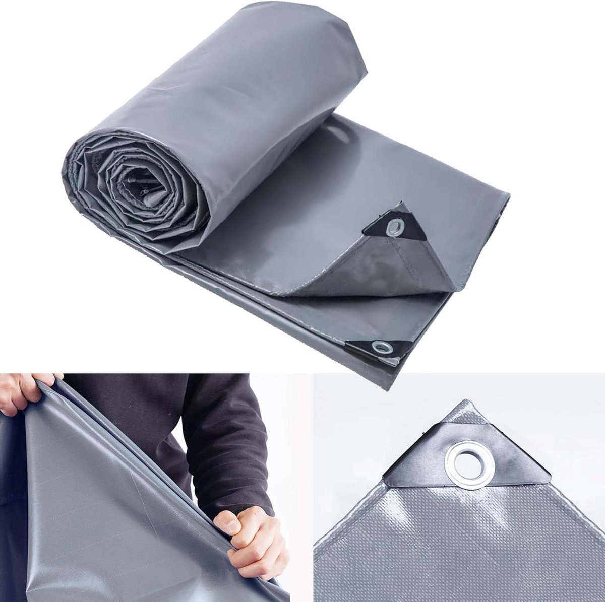 Dekzeil met zeilringen - Afdekzeil waterdicht - Bescherming tegen weersinvloeden - Scheurbestendig PVC - 1.5x6.5 m - Grijs