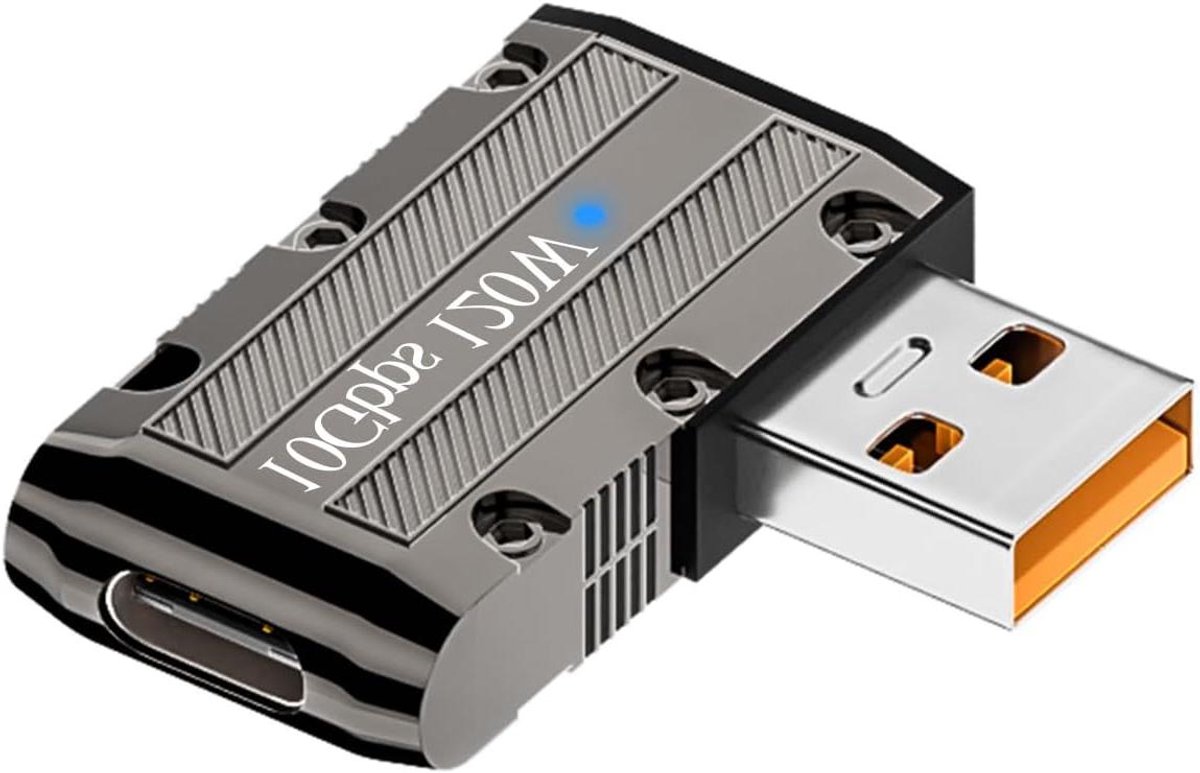 USB C Hoek Adapter - USB 3.1 naar C - Kabelbescherming Laptop - Metalen Mecha Stijl