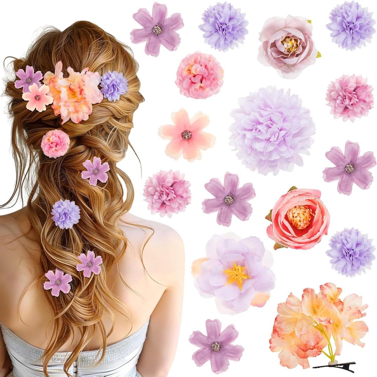 Bloem Haarspeldjes - Bloemenclips Haar - Haar Stijlen - Realistisch Ontwerp - 16 Stuks - Paars