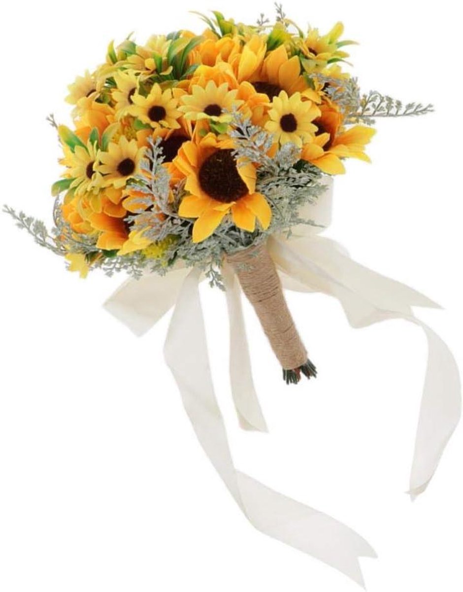 Kunst Zonnebloemen Boeket - Bruidsboeket Decoratie - Bruiloft Feest - Natuurlijk Levendig - 30 x 28 x 28 cm - Geel
