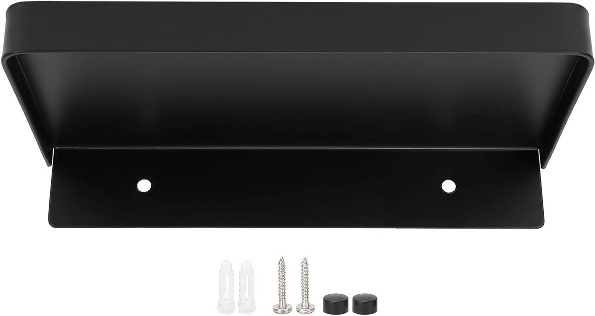 Stalen Wandplank voor Badkamer, Toilet en Keuken - Drijvende Opberghouder voor Telefoon en Accessoires, 7.3x9cm (Zwart)