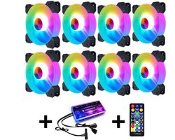 R&E Trading - CoolMoon RGB Case Fans 8x – PC Coolers met Controller & Afstandsbediening – 120mm Stil