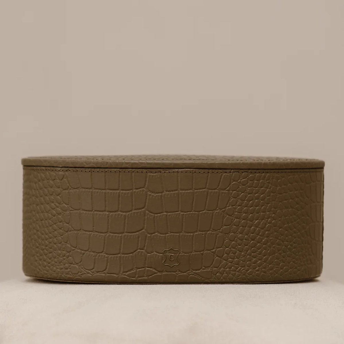 Chamada leren opbergbox ovaal croco large taupe