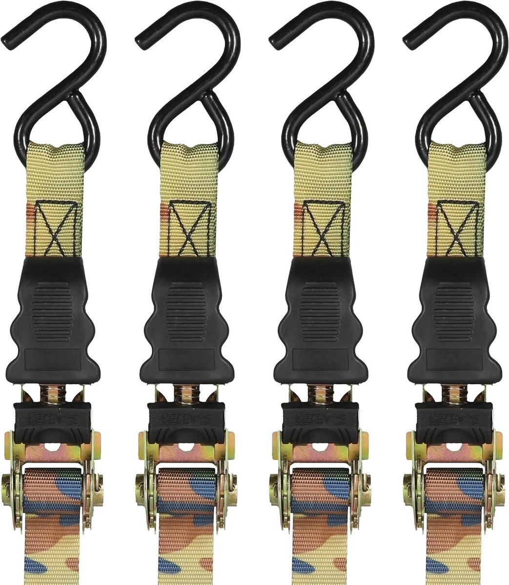Ratel Spanbanden - Spanbanden set - Lading Zekeren - Rubberen S-haak - 1 inch x 2.4 meter - Camouflage