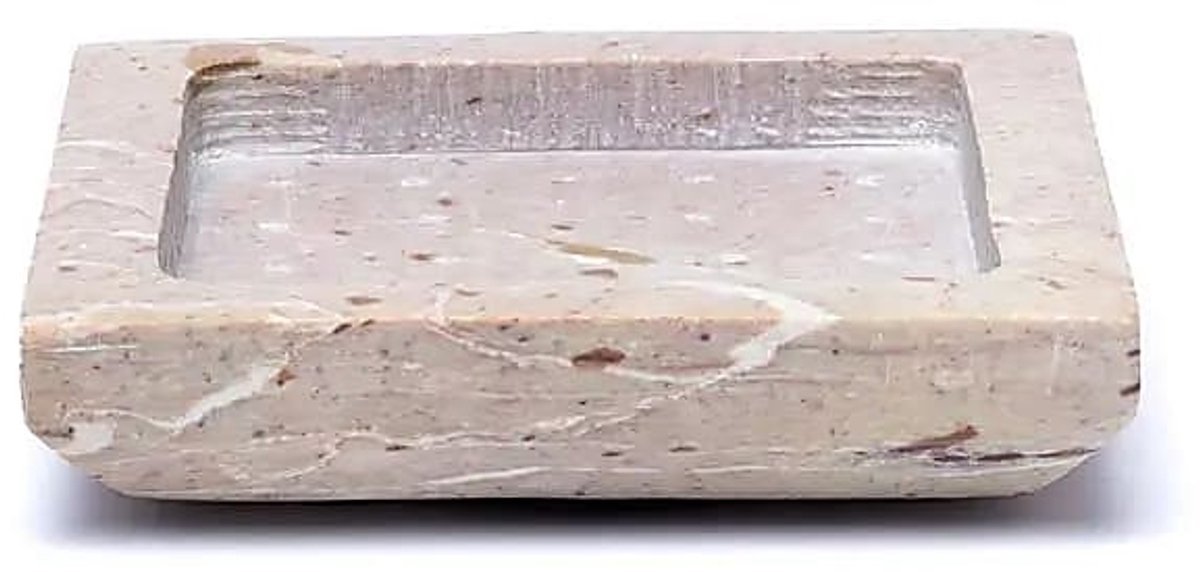 Dienblad / Kaarsbasis Vierkant Beige Speksteen --verpakking van 2 stuks - 9x9cm - 9x9cm