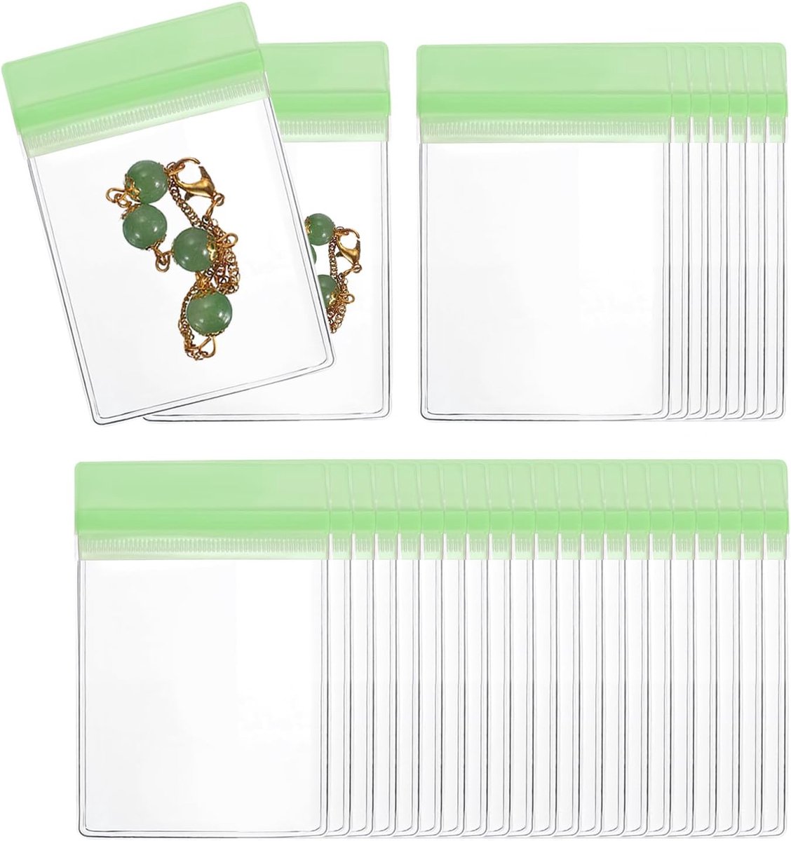 PVC Sieraden Tassen - 30 Pcs - 10x8cm - Anti-Oxidatie - Zelfsluitende Kleine Ritszakken voor Oorbellen - Kettingen - Armbanden - Opslag - Zakelijk Reizen - Groen
