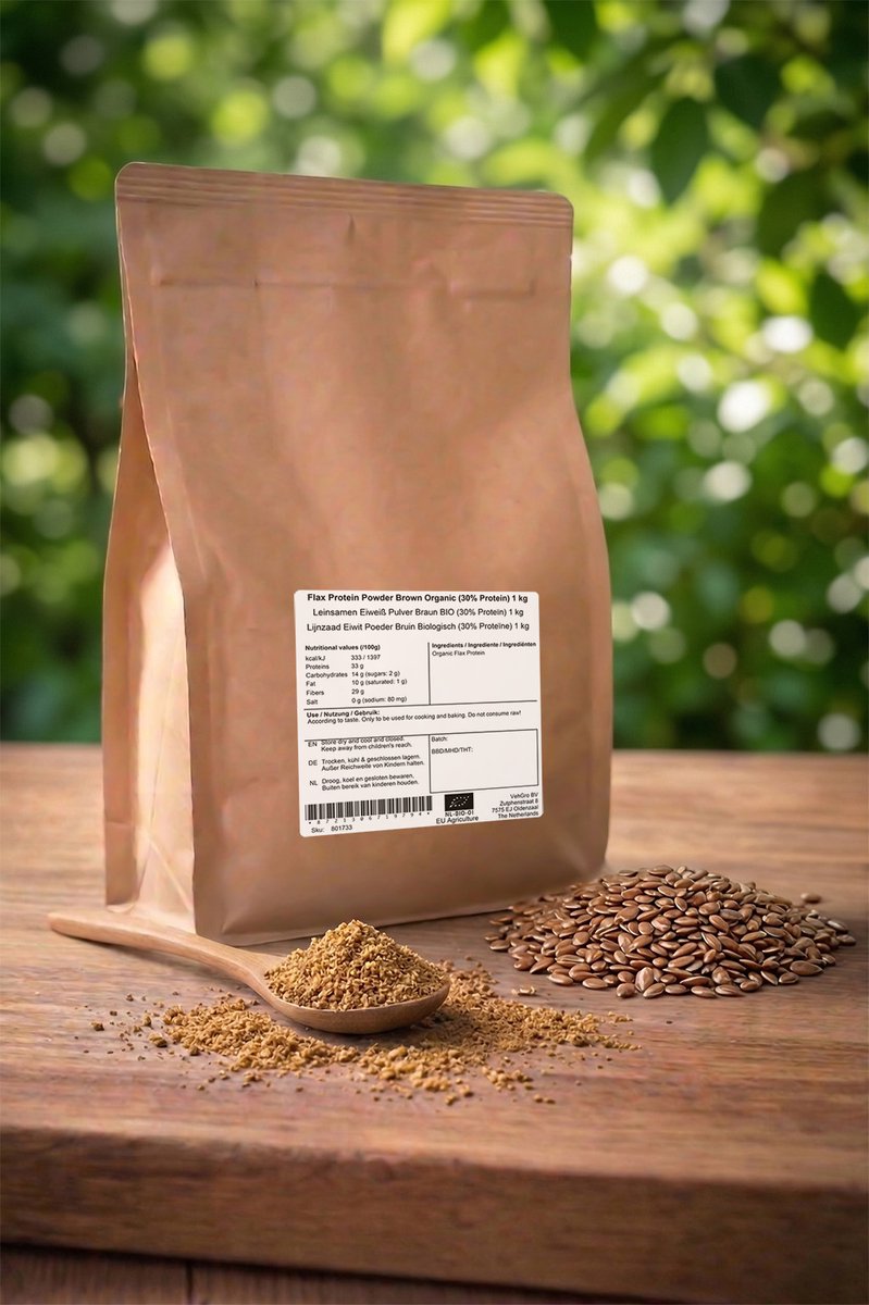 Lijnzaad Eiwit Poeder Bruin (30% Proteïne) - 1 Kg - Holyflavours