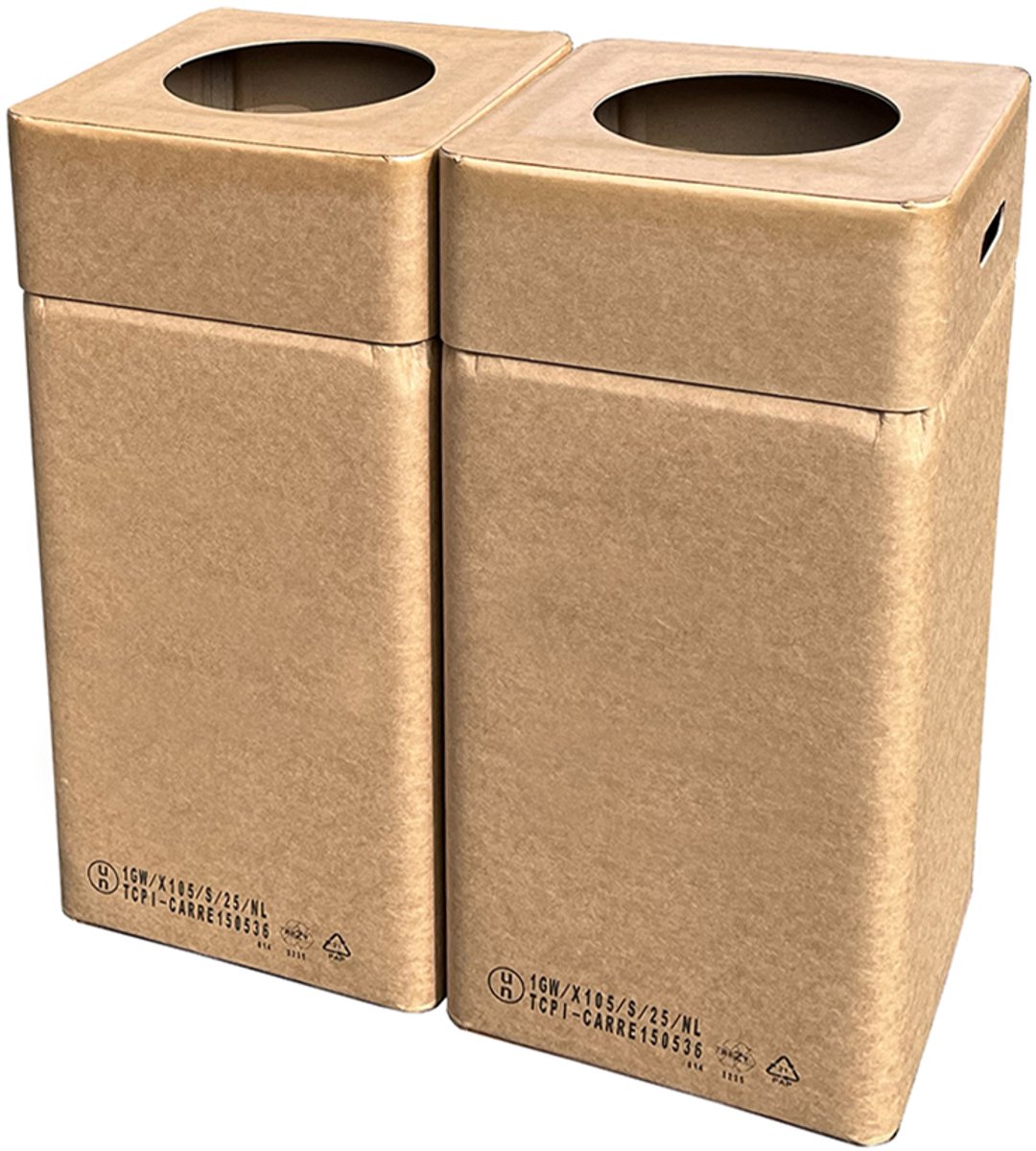 Afvalbak voordeelset 2 kartonnen afvalbakken voor afvalscheiding afm.: 37x37 cm hoog 80 cm inhoud 105 ltr