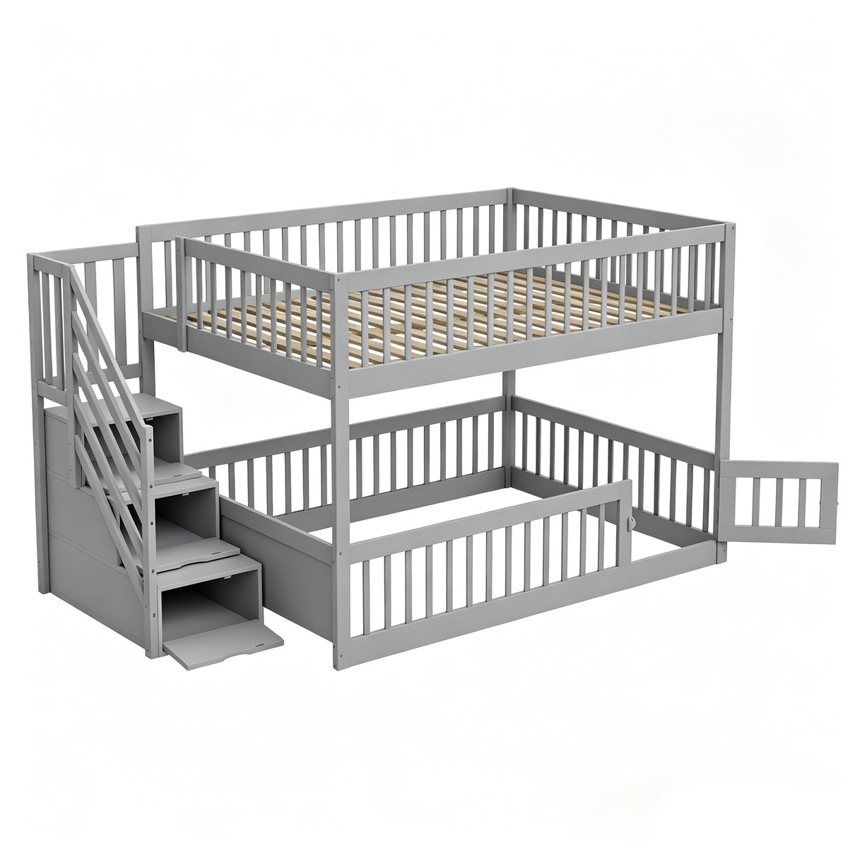 Sweiko Hoogslaper - 140 × 200 cm - Opbergruimte - Met veiligheidshek - Kinderbed - Grijs