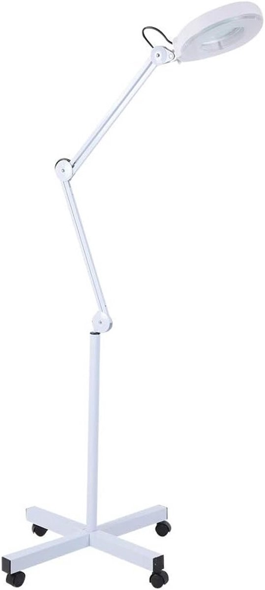 LED Cosmetische Vergrootlamp met 5x Vergroting, Verstelbare Hoogte, Draaibare Arm en Wielen, Ideaal voor Schoonheidssalons en Thuisgebruik