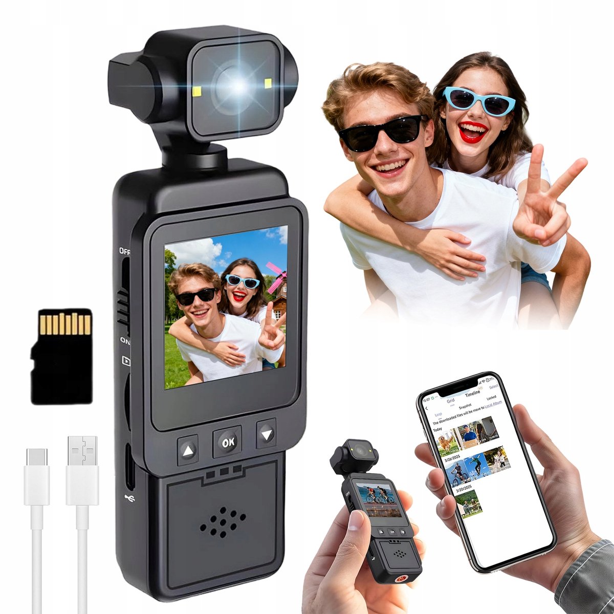 Actie Camera - Vlog Camera - Opnamecamera - 1080P HD & 360° Draaibare Lens - WiFi & Clipbevestiging - Bewegingsdetectie - Met 32G Geheugen - Voor Fietsen & Wandelen