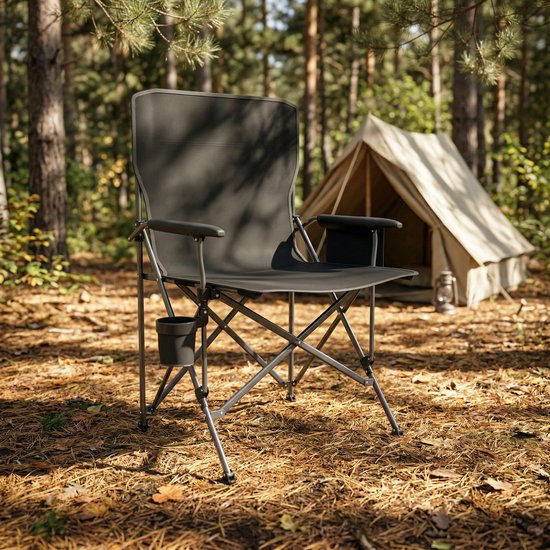 Draagbare Campingstoel - Met Bekerhouder & Zijvak - Opvouwbare Visstoel & Picknickstoel - Stevig Stalen Frame 100kg - Zwart — afbeelding 5