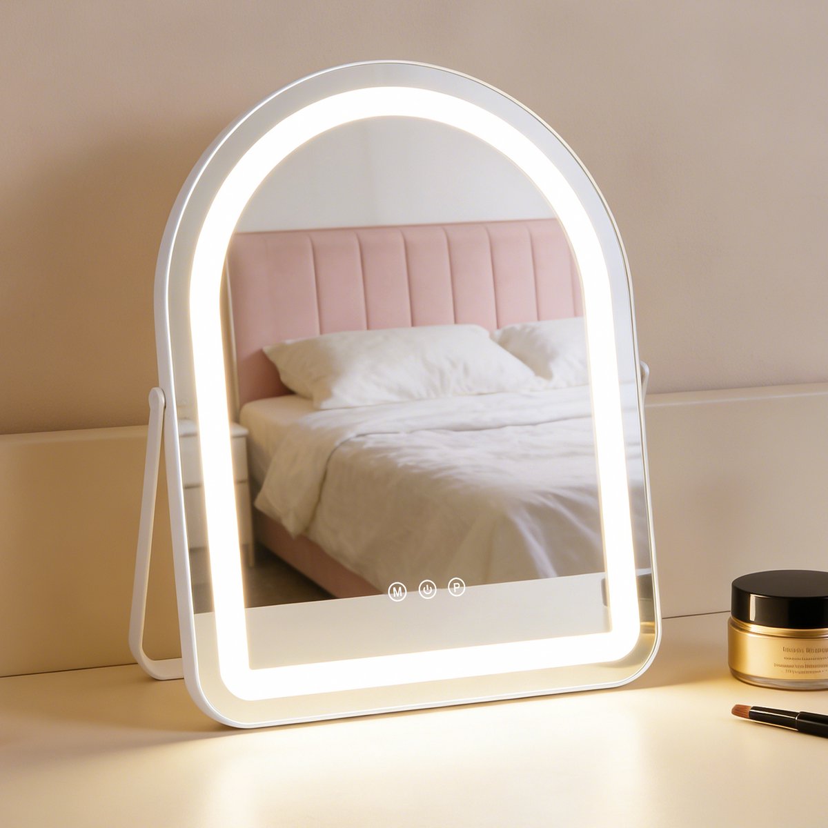 NETTLIFE Make-up LED Hollywood Spiegel - 35×45CM - Verlichtte Schminkspiegel - 3 Lichtstanden - Touch Dimmbaar - Tafelspiegel