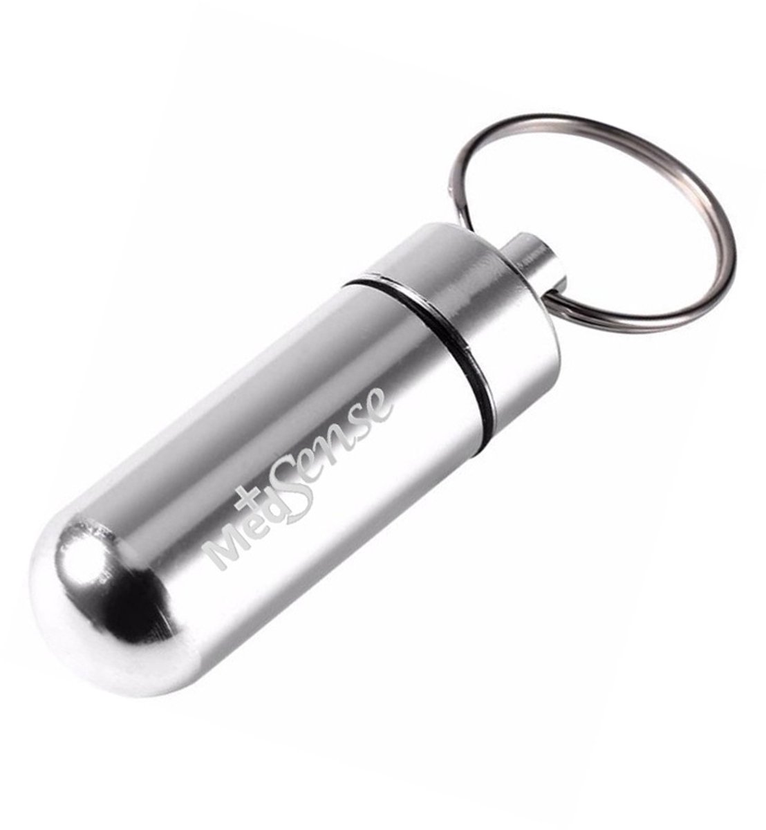 Medsense Koker/container sleutelhanger voor pillen en andere medicijnen - zilver - aluminium