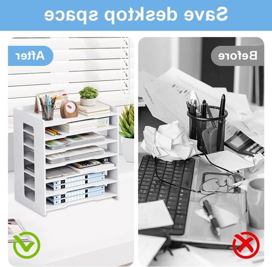 A4 Desk Organizer voor een Opgeruimd Bureau met 7 Vakken voor Papier, Pennen en Documenten (Wit) — afbeelding 3