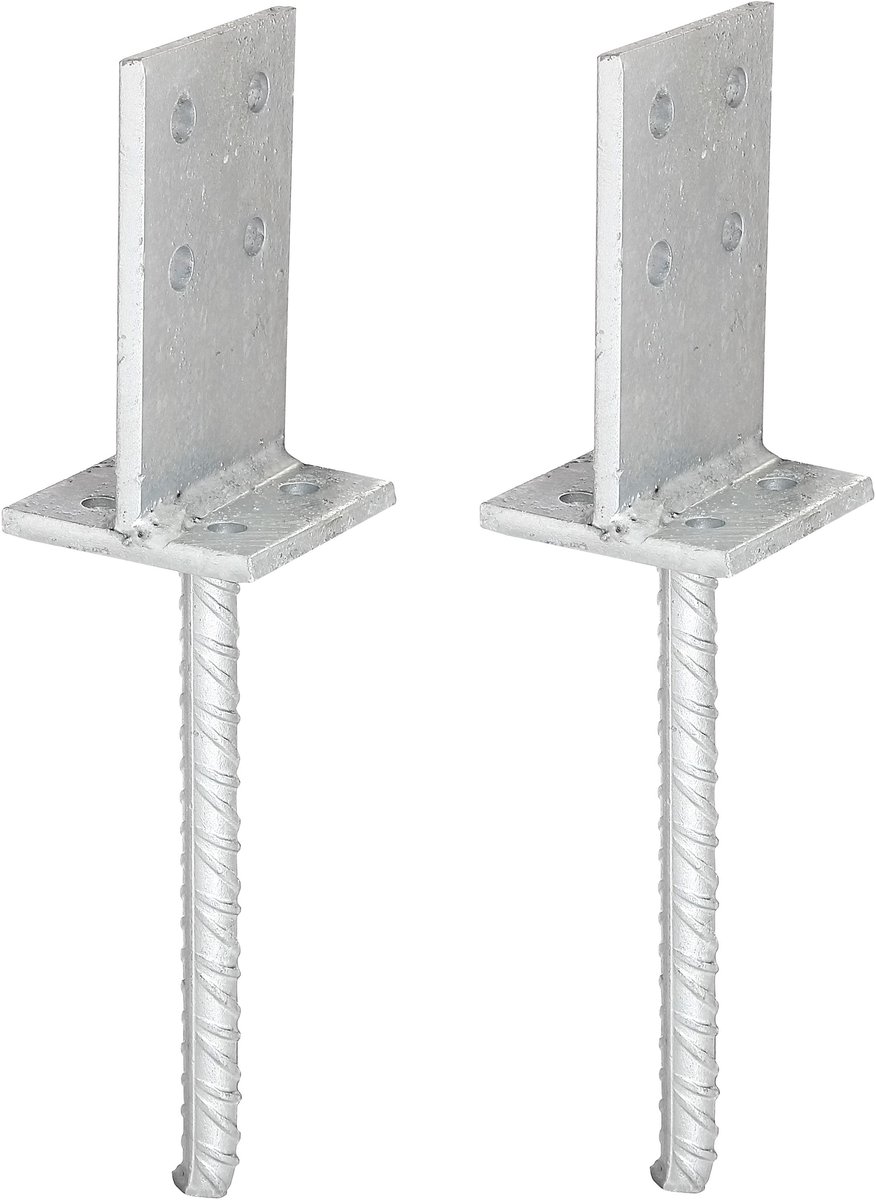 Alberts 215163 T-paalhouder | om op te schroeven of om in beton te gieten | thermisch verzinkt | afmetingen tussenstuk 130 x 80 mm | betonanker 200 mm | set van 2
