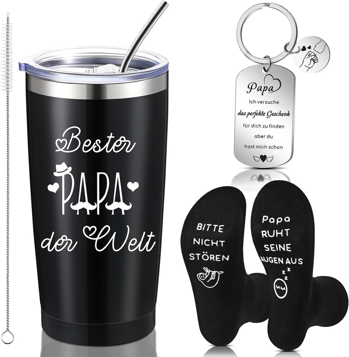 Birthday Geschenken voor Beste Vader - Inclusief 20 Ounce Thermosbeker - Vaderdag - Antislip Sokken - Sleutelhanger - Feestdagen Geschenkset voor Vader - Kerstcadeau