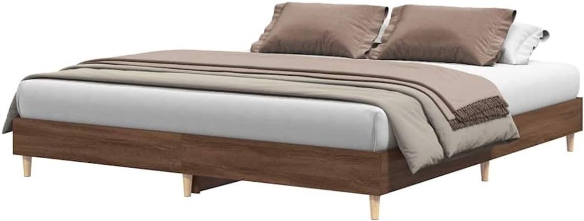 Bedframe Hout - Tweepersoonsbed Paneelbed - Goede Nachtrust - Laag bij de grond - 160 x 200 cm - Bruin Eikenkleur