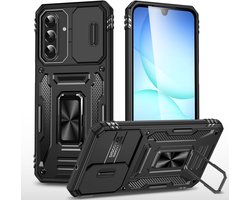 Coque Podec compatible avec Samsung Galaxy A17 - Coque de téléphone noire - Coque anti-choc - Coque blindée hybride avec anneau de béquille et protecteur d'écran