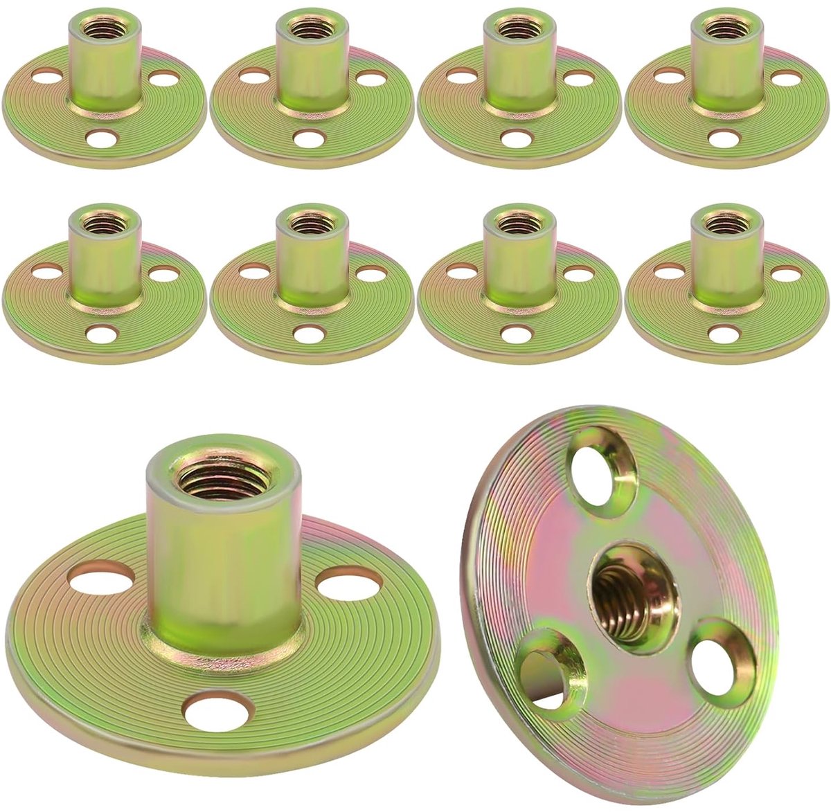 10pcs T Flange Nuts - M8 - 08A Cold Steel Flange Coupling Connector - 3 Hole T Nuts - Press Nuts voor Aansluiting van Meubels