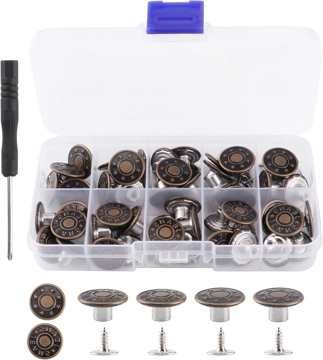 Set van 50 metalen jeansknopen met rivets, Ø 20 mm, duurzame en stevige knopen voor kledingherstel en modeaccessoires