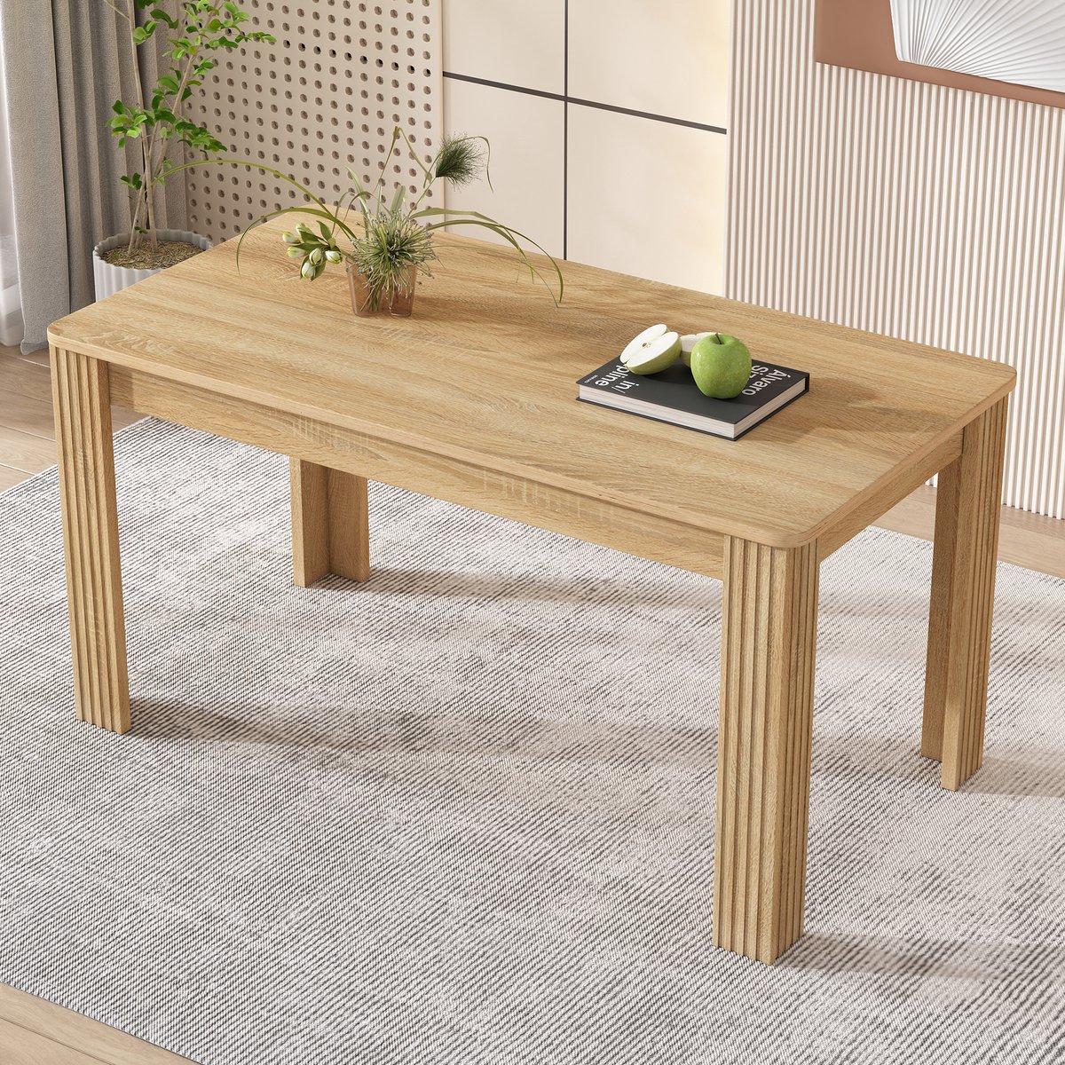 MIVRAY Eettafel - Modern Rechthoekig Design Met Houtnerf - Voor Eetkamer En Woonruimte - Spaanplaat Eikenkleur Naturel