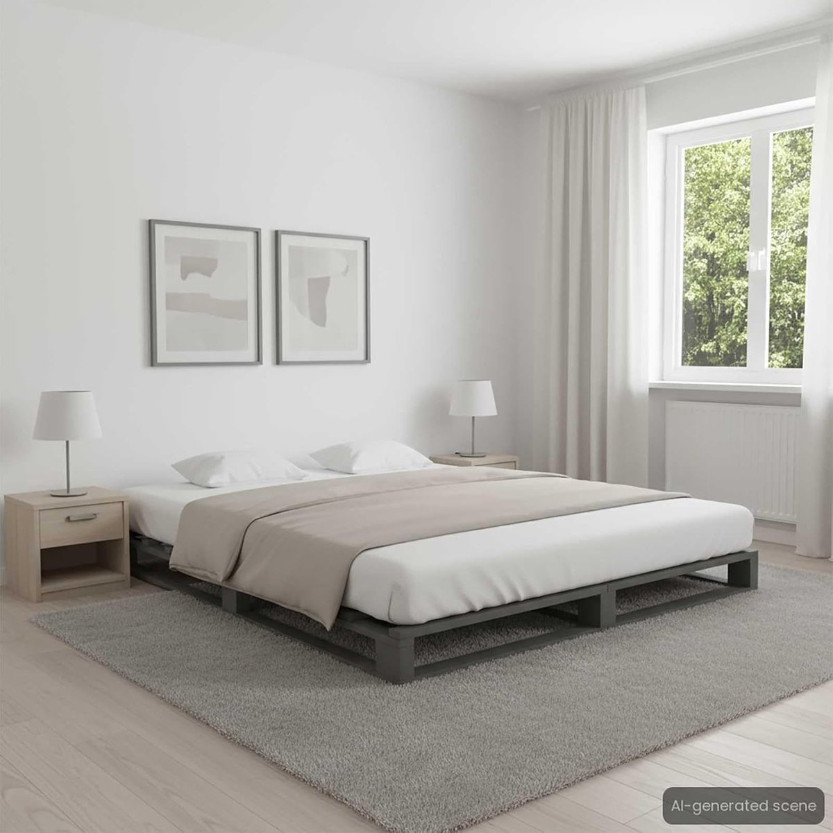 Bedframe Pallet - Houten Bedframe - Slaapkamer Inrichten - Massief Grenenhout - 180x200 cm - Grijs