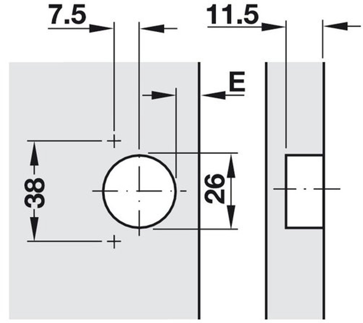 Caravan scharnier 95° - korte arm - voor dunne deuren vanaf 14 mm - zonder zelfsluitmechanisme - 2 s