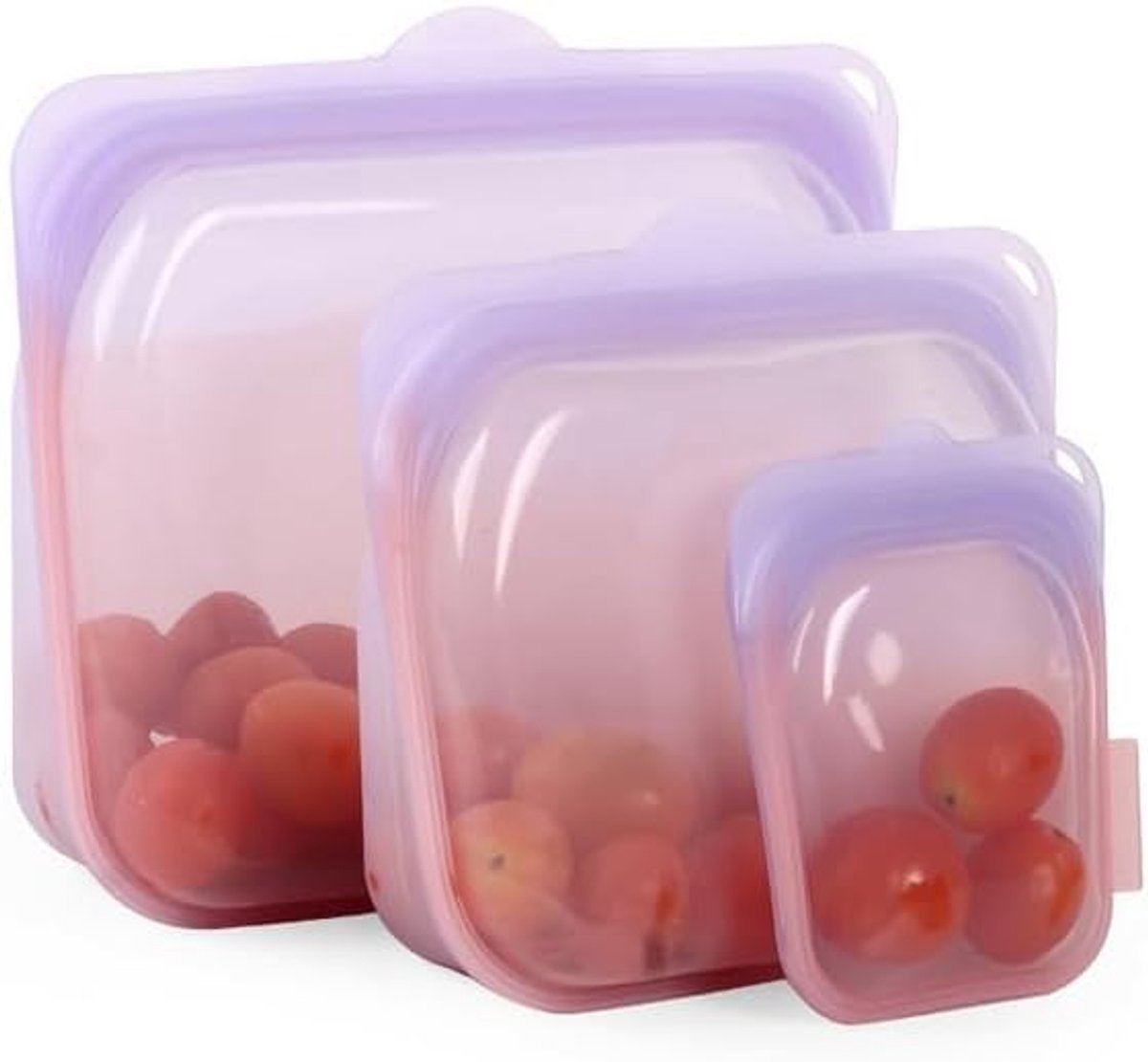 Herbruikbare Silicone Vriezer Tassen - Lekvrij voor Batch Koken en Maaltijdvoorbereiding - Multi-Size Set (2100ml/1000ml/118ml) - Magnetron & Vaatwasser Bestendig Voedselopslag (Paars Roze)